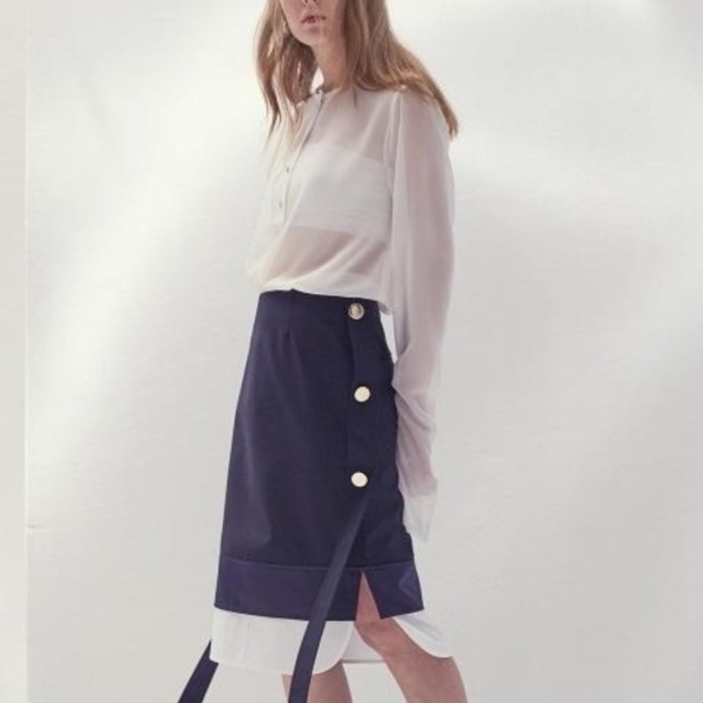 Moontan(W concept) 17SS LAYERED SIDE-BUTTON MIDI SKIRT(NAVY)